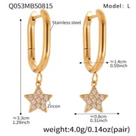 Q053-Golden Five-pointed Star Zircon U-shaped Earrings-L Picture3