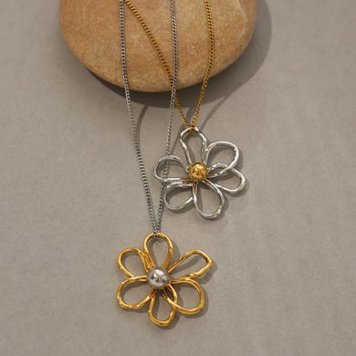 Collier avec pendentif simple en acier inoxydable couleur or pour femme, motif fleur naturelle, 1 pièce h5 Image5