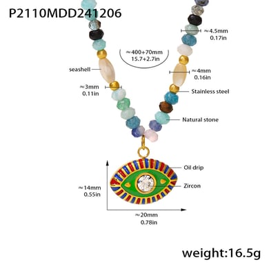 1 pezzo di collana di perline da donna in acciaio inossidabile con pietra naturale e occhio del diavolo h5 Immagine2