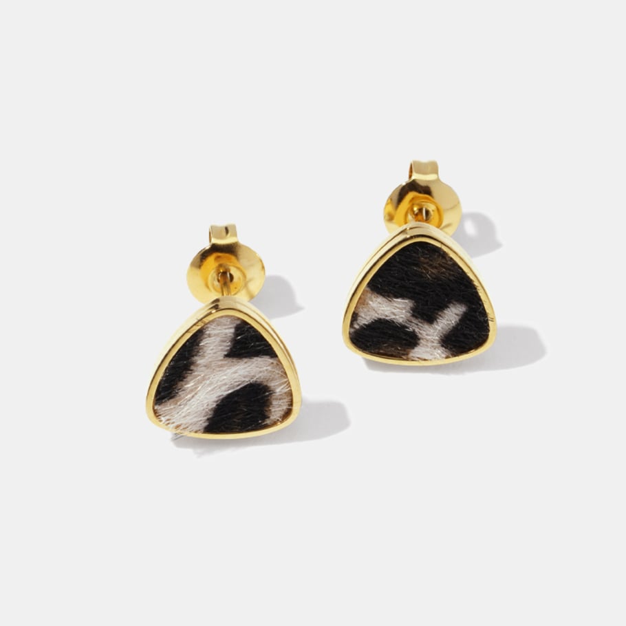 1 Pair Classic Retro Heart Leopard Print Triangle Stainless Steel  Women's Stud Earrings Picture4