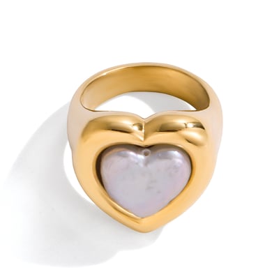 1 pezzo di anello romantico a forma di cuore con perla in acciaio inossidabile color oro h5 