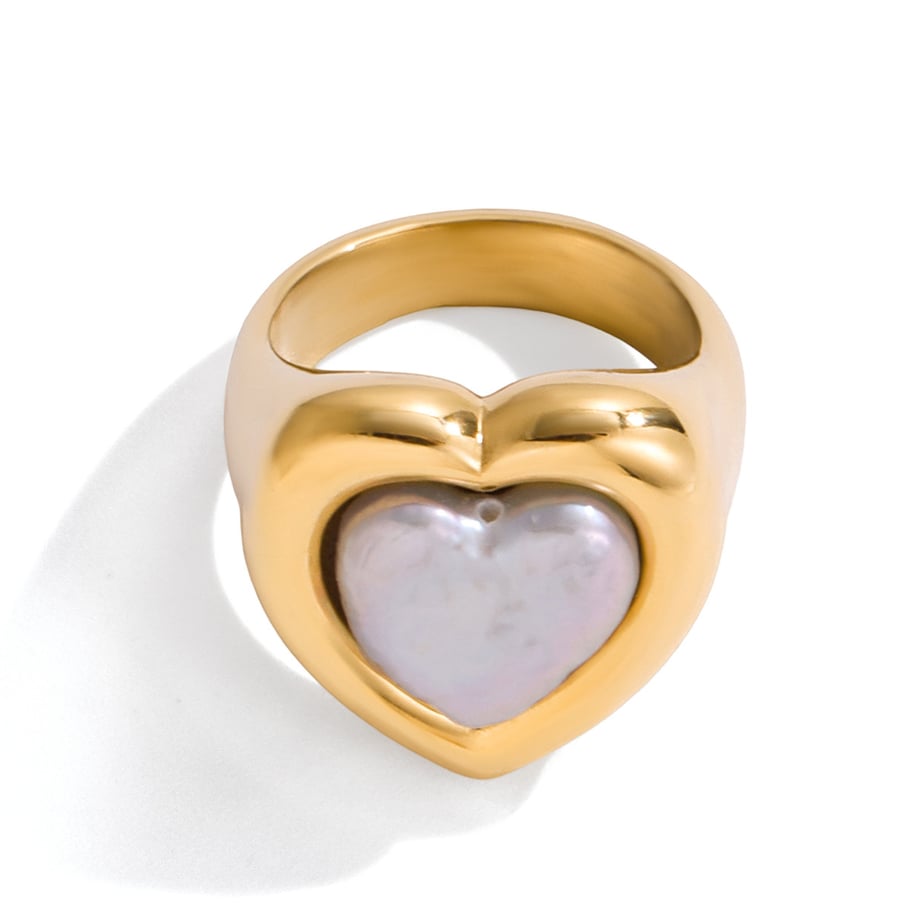 1 pezzo di anello romantico a forma di cuore con perla in acciaio inossidabile color oro 