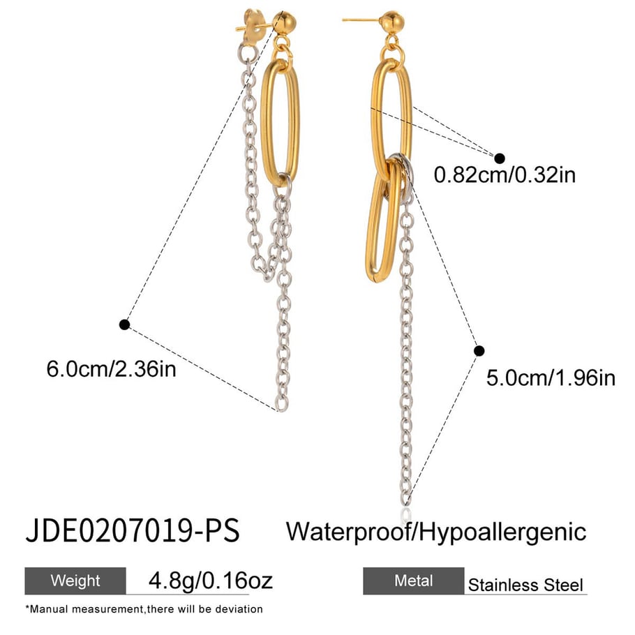 1 paio di orecchini pendenti da donna in acciaio inossidabile color oro con nappa e cerchio, stile minimalista e casual Immagine2