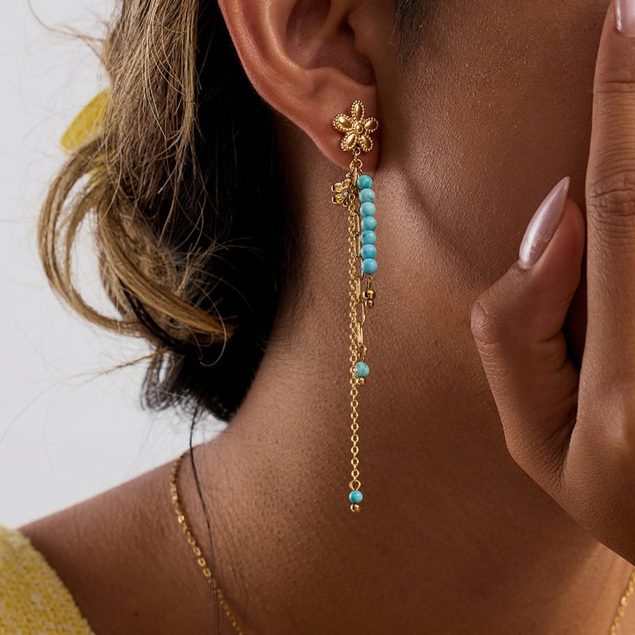 1 Pair Classic Flower Tassel Stainless Steel Gold Color Women's Dangle Earrings Picture5