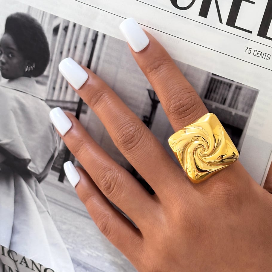 1 Piece Simple Retro Rectangle Stainless Steel Women's Statement Rings Picture2