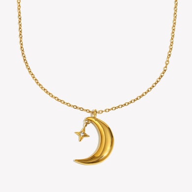 1 Stück Wunderschöne Mond Edelstahl Gold Farbe Damen Anhänger Halsketten h5 