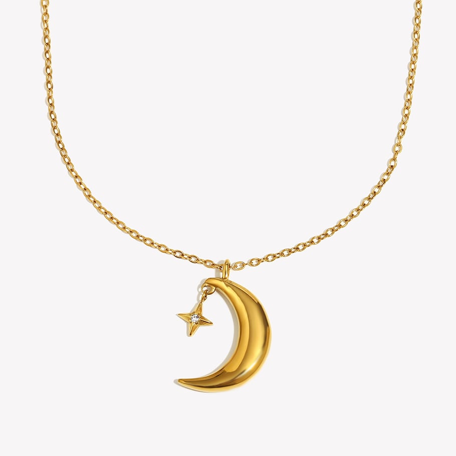 1 Stück Wunderschöne Mond Edelstahl Gold Farbe Damen Anhänger Halsketten 