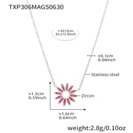 TXP306-Rose Red 5A Zircon Sunflower Steel Necklace 40+5cm Picture7