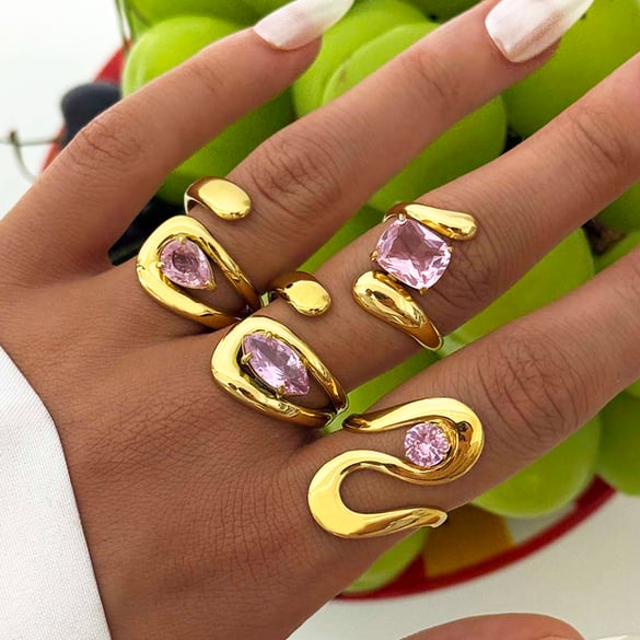 1 Stück leichte, luxuriöse Statement-Ringe aus Edelstahl mit unregelmäßiger Form und Zirkonia für Damen 2