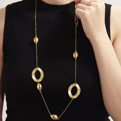 1 Piece Simple Hammer Pattern Stainless Steel Gold Color Women's Long Necklaces h5 Picture5