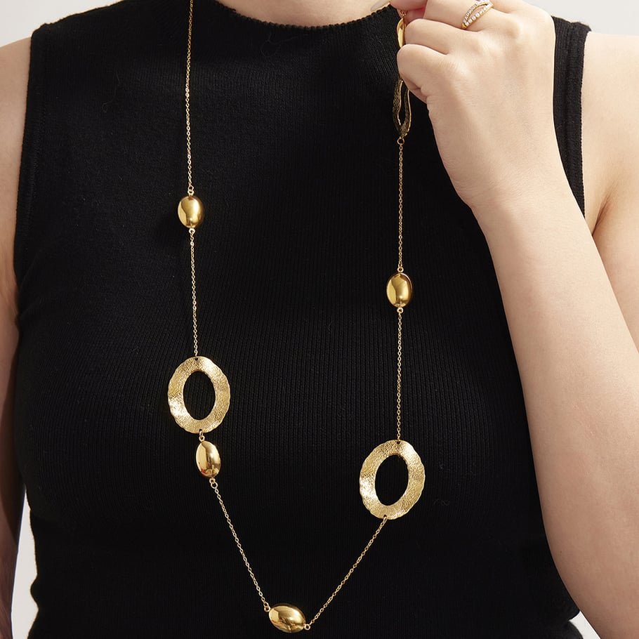 1 Piece Simple Hammer Pattern Stainless Steel Gold Color Women's Long Necklaces Picture5