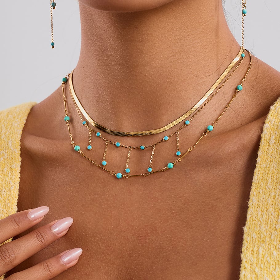 1 Piece Classic Calaite Stainless Steel Gold Color Natural Stone Women's Chain Necklaces Picture6