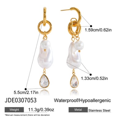 1 paio di splendidi orecchini pendenti da donna in acciaio inossidabile color oro con forma irregolare a goccia h5 Immagine2