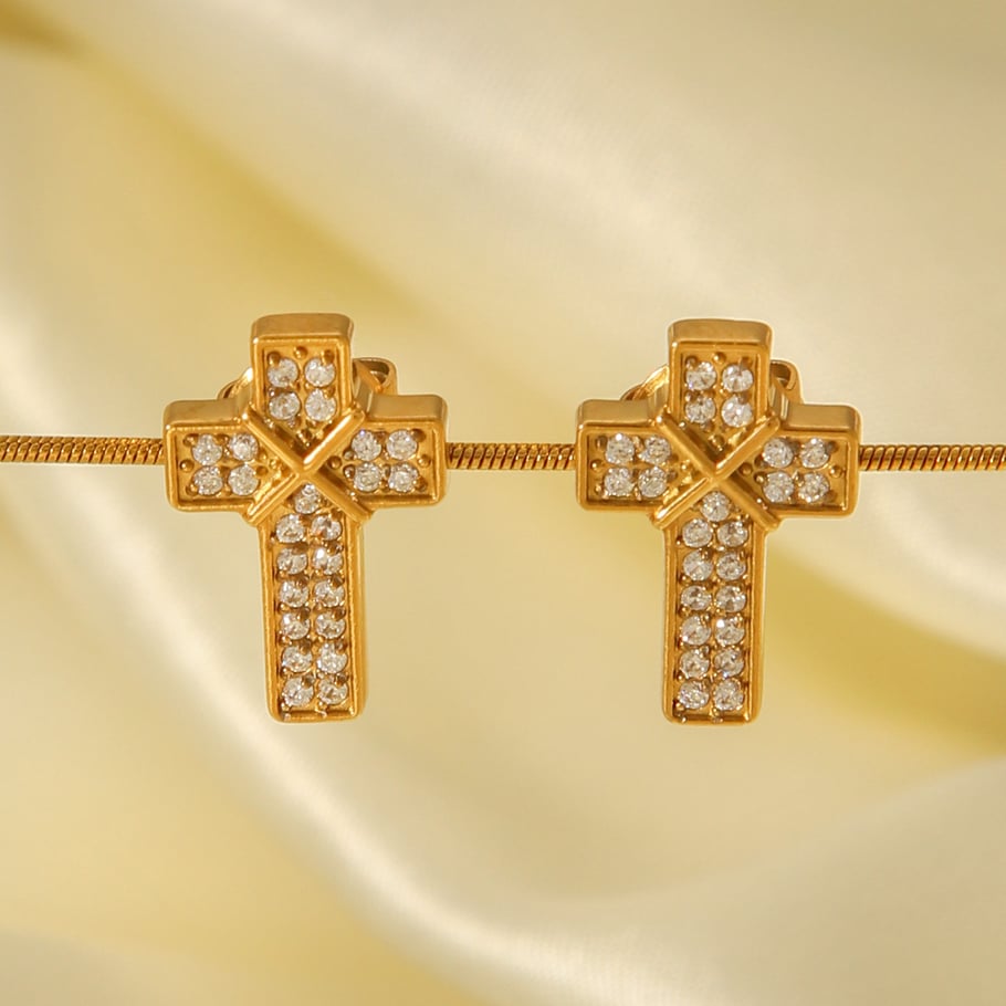 1 Pair Daily Cross Stainless Steel  Zircon Women's Stud Earrings Picture6