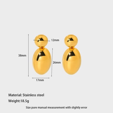1 Pair Drop Shape Stainless Steel Gold Color Stud Earrings h5 