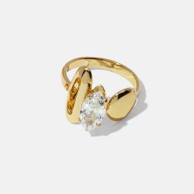 1 Piece Irregular Shape Stainless Steel Gold Color Zircon Gemstone Ring h5 