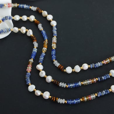 1 pezzo elegante collana di perline in acciaio inossidabile color oro con pietra naturale da donna h5 Immagine4