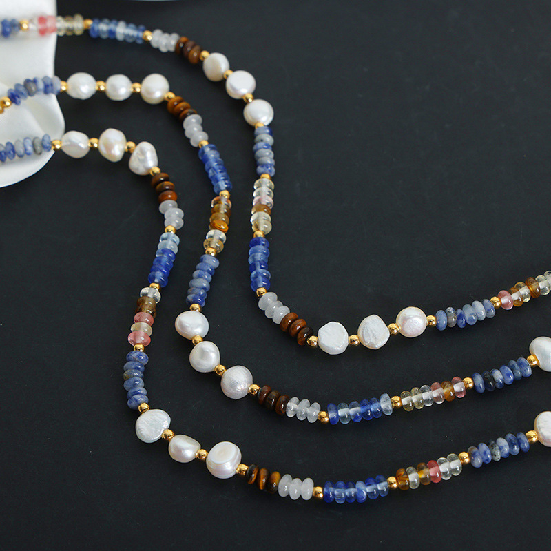 1 pezzo elegante collana di perline in acciaio inossidabile color oro con pietra naturale da donna Immagine4