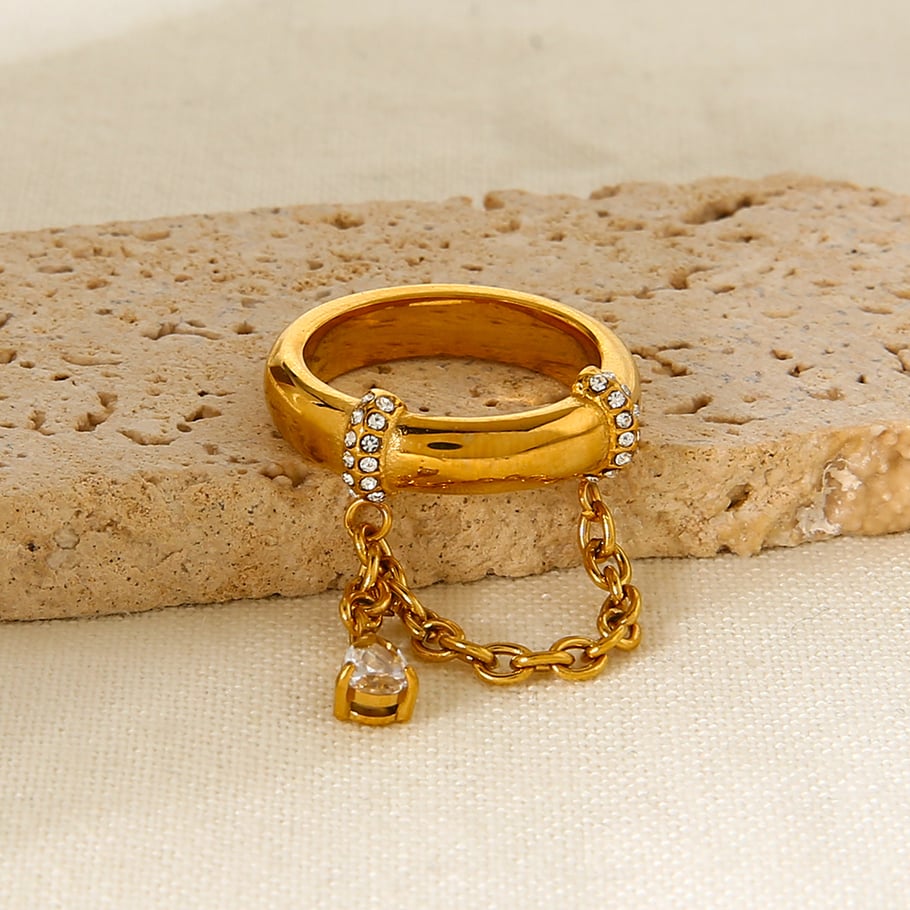 1 Piece Luxurious Retro Droplet Chain Stainless Steel Zircon Statement Rings h5Picture6
