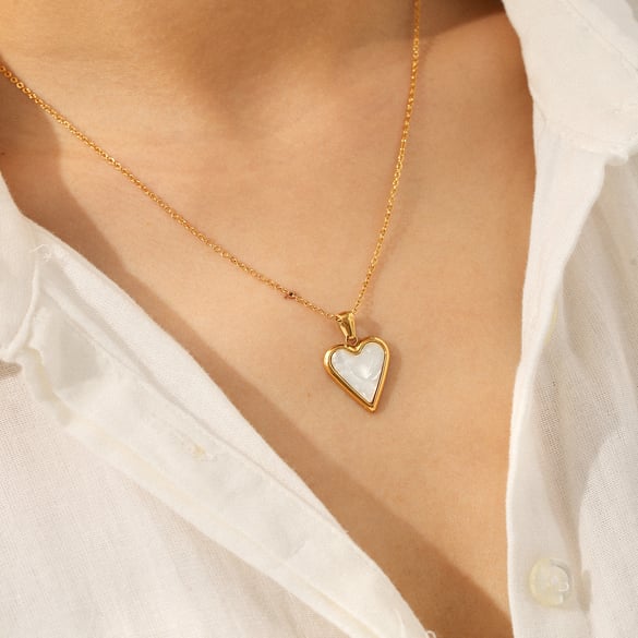Collier avec pendentif classique en forme de cœur et coquillage en acier inoxydable doré pour femme, 1 pièce 2