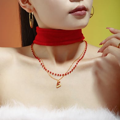Set di gioielli da donna in acciaio inossidabile color oro con cappello di Babbo Natale e zirconi h5 Immagine3