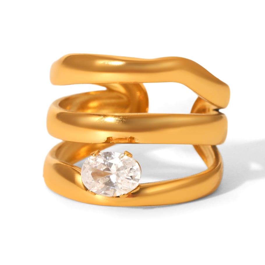 1 stuk luxe onregelmatig gevormde roestvrijstalen ringen met gouden zirkonia voor dames 