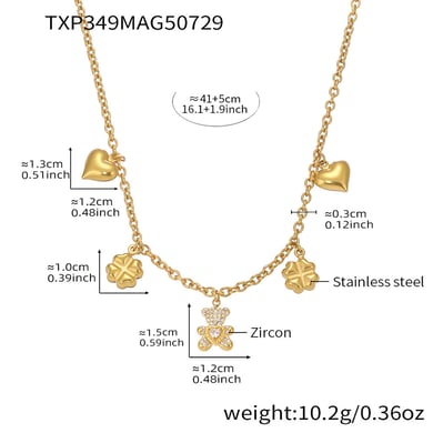 Cute Bear Clover Stainless Steel Gold Color Women's Jewelry Sets h5 