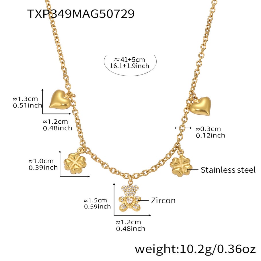 Cute Bear Clover Stainless Steel Gold Color Women's Jewelry Sets 