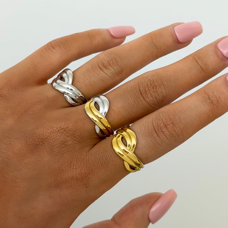 1 Piece Modern Crossed Shape Stainless Steel Gold Color Statement Rings h5Picture5