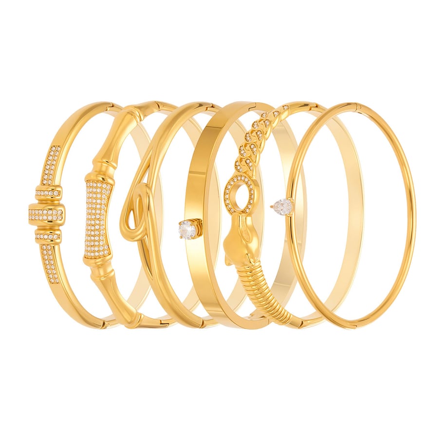 1 Piece Designable Irregular Shape Twist Stainless Steel Gold Color Zircon Women's Bangles Picture8