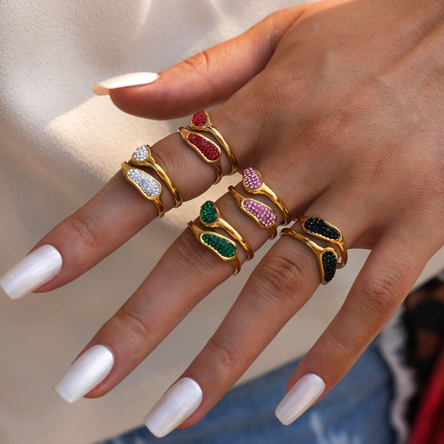 Bague simple en acier inoxydable de forme irrégulière, couleur or, 1 pièce Image9