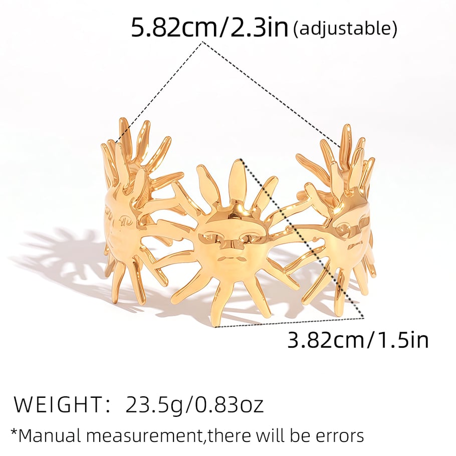 Braccialetti da donna in acciaio inossidabile color oro con sole retrò, serie semplice, 1 pezzo 