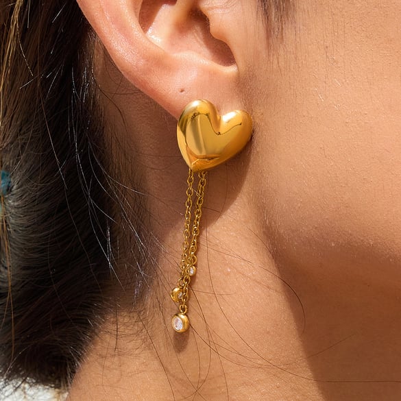 1 Pair Romantic Heart Tassel Stainless Steel Gold Color Women's Dangle Earrings 2
