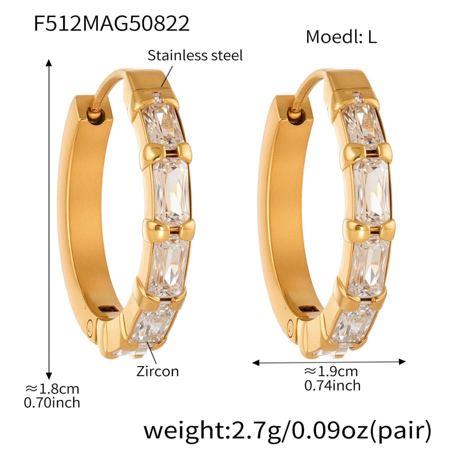 1 Paar luxuriöse kreisförmige Creolen aus Edelstahl in Goldfarbe mit Zirkonia für Damen 