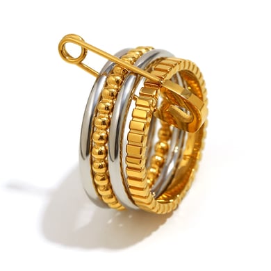 Anillos minimalistas de acero inoxidable en color dorado y plateado con diseño de combinación de oro y plata. h5 