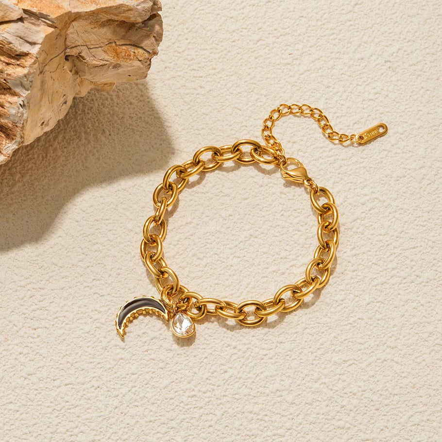 1 Piece Classic Moon Stainless Steel Gold Color Women's Charm Bracelets Picture7