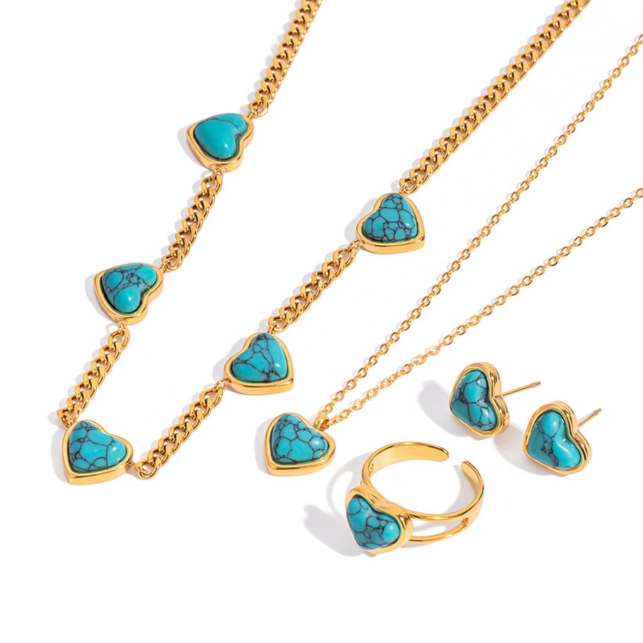 Klassische Calaite Herz Edelstahl Damen Schmuck Sets Bild7