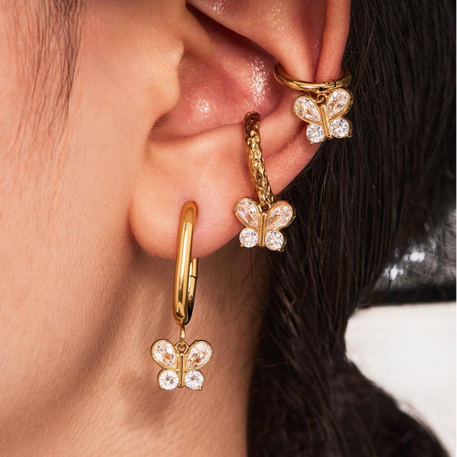 1 Pair Sweet Butterfly Stainless Steel Gold Color Women's Drop Earrings Picture6