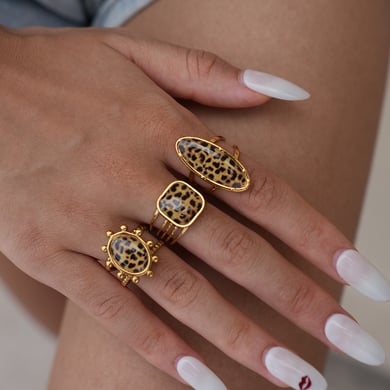 1 pezzo di anelli da donna in acciaio inossidabile con stampa leopardata casual e alla moda h5 Immagine5