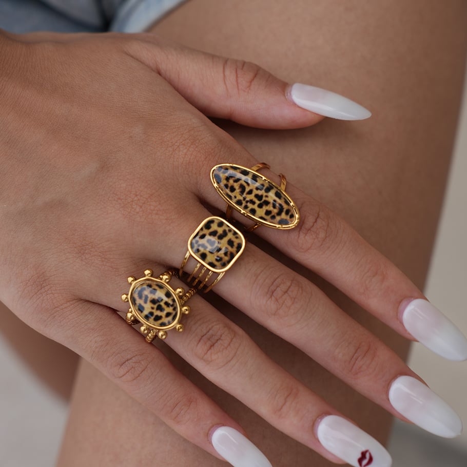 1 pezzo di anelli da donna in acciaio inossidabile con stampa leopardata casual e alla moda Immagine5