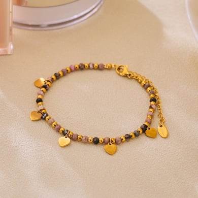 Vintage Herz Edelstahl Gold Farbe Naturstein Damen Schmuck Sets h5 Bild5