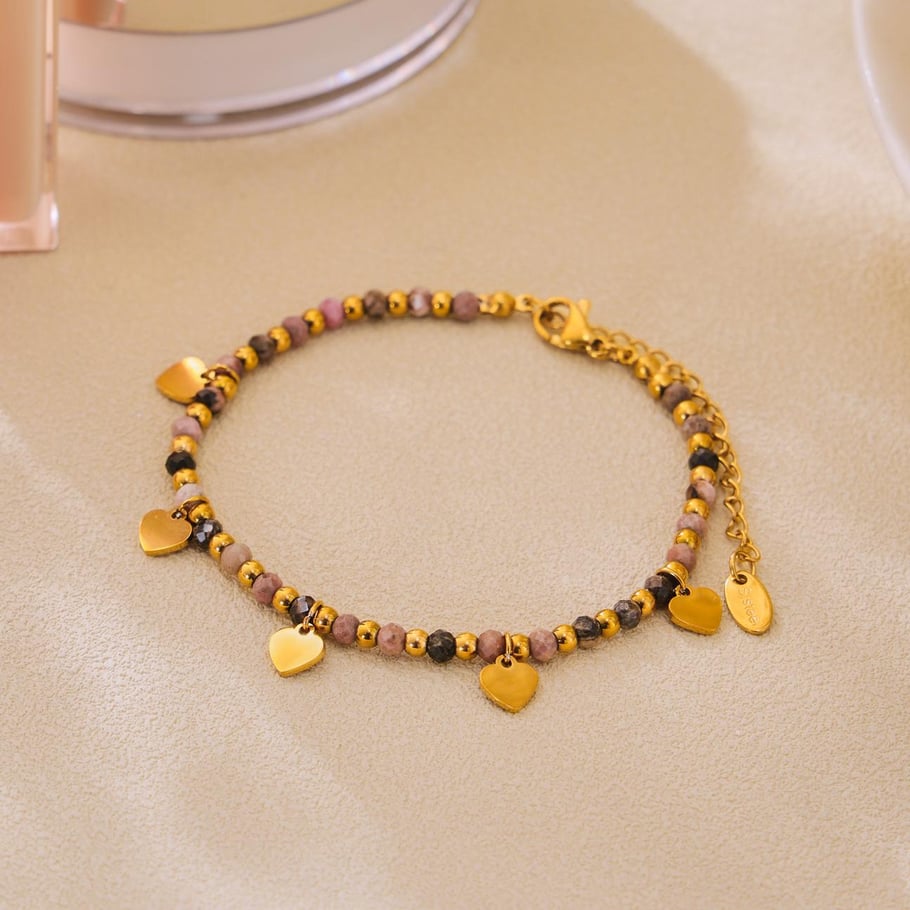Vintage Herz Edelstahl Gold Farbe Naturstein Damen Schmuck Sets Bild5
