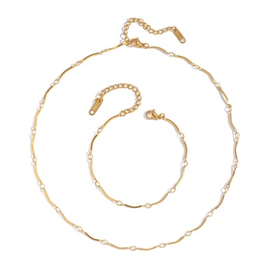 Set di collane in acciaio inossidabile color oro con catena semplice h5 Immagine6