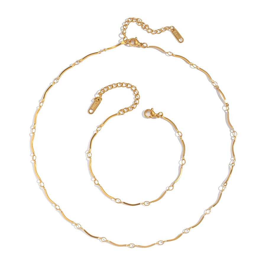 Set di collane in acciaio inossidabile color oro con catena semplice Immagine6