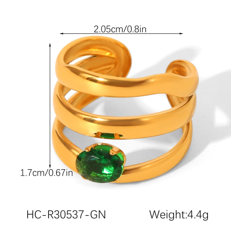 Bague luxueuse irrégulière en acier inoxydable couleur or et zircon pour femme, 1 pièce Image2