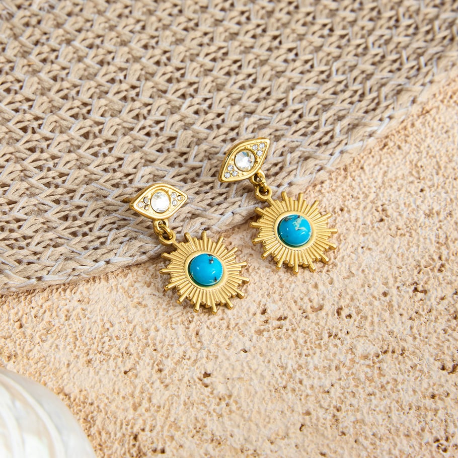 1 Pair Classic Eye Stainless Steel Gold Color Calaite Women's Drop Earrings Picture6