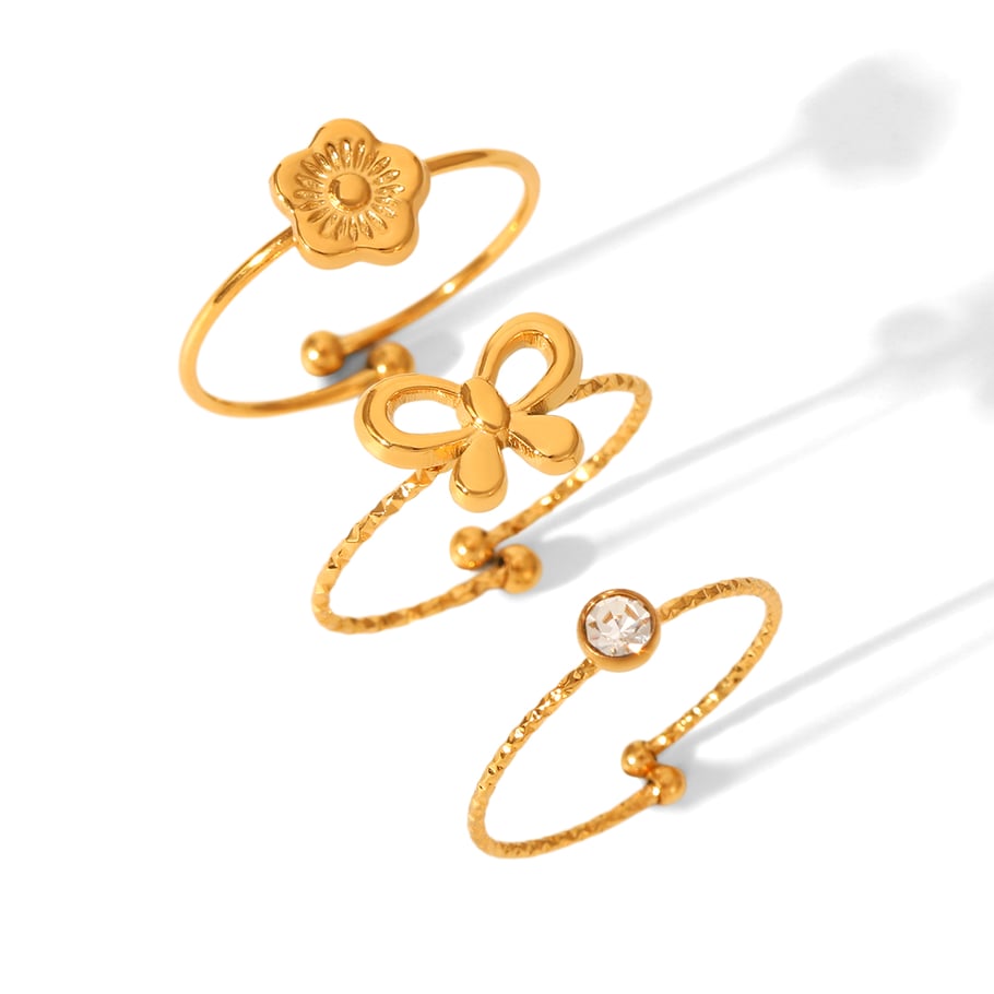 Meerlaagse Simple Series Dagelijkse Bloem Roestvrijstalen Zirkonia Dames Statement Ringen 
