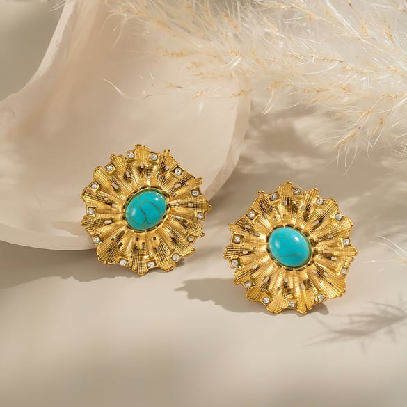1 Pair Daily Flower Calaite Stainless Steel Gold Color Women's Stud Earrings 2