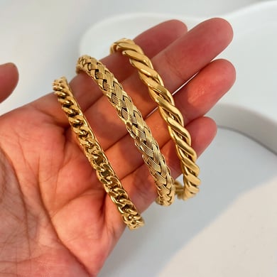 Braccialetti da donna con polsino in acciaio inossidabile color oro intrecciato con catena classica da 1 pezzo h5 Immagine2