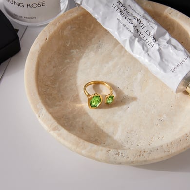 1 Piece Hexagon Green Shape Zircon Stainless Steel Gold Color Women's Gemstone Rings h5 Picture6